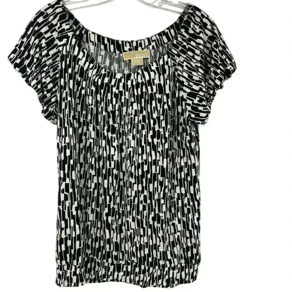 Michael Michael Kors Women's Black and White Patrern‎ Solid Blouse Size L Top